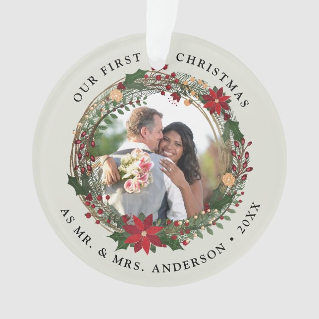 Ornamento Nosso primeiro Natal como Sr. Foto de casamento da (Frente)