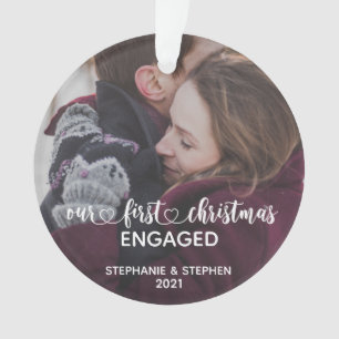 Ornamento Nosso Primeiro Natal Comprometidos Foto com Letra