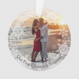 Ornamento Nosso Primeiro Natal Engajado Flocos de Neve no Na
