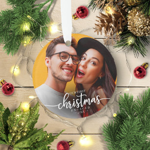 Ornamento Nosso Primeiro Natal Engajado Foto Simples e Elega