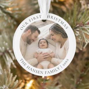 Ornamento Nosso Primeiro Natal Foto Familiar Dupla Face