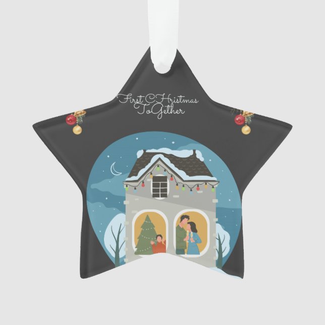 Ornamento Nosso Primeiro Natal Juntos Feriado Familiar (Frente)