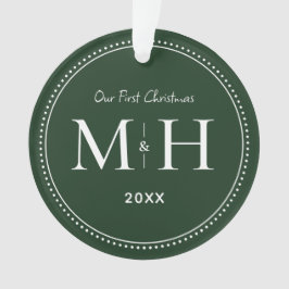 Ornamento Nosso Primeiro Natal, Newweds, Monograma Verde