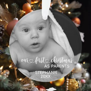 Ornamento Nosso Primeiro Natal Pais Foto Manuscrita