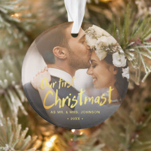 Ornamento Nosso Primeiro Natal Senhor e Senhora Foto Casamen