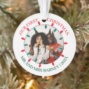 Ornamento Nosso primeiro Natal Sr. e Sra. recém-casados eleg