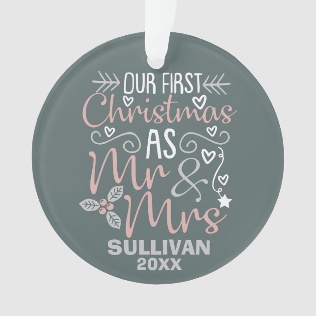 Ornamento Nosso Primeiro Natal Sr. e Sra. Wedding Gift (Frente)