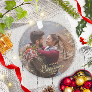Ornamento Nosso Primeiro Pedido de Foto Envolvido no Natal