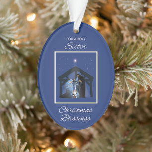 Ornamento Nun Natal Bessings Manger em Azul
