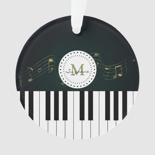 Ornamento O piano branco preto de Personalizable fecha notas (Frente)