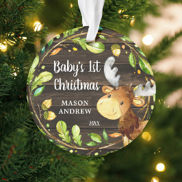 Ornamento O primeiro Natal do Bebê Russo Woodland