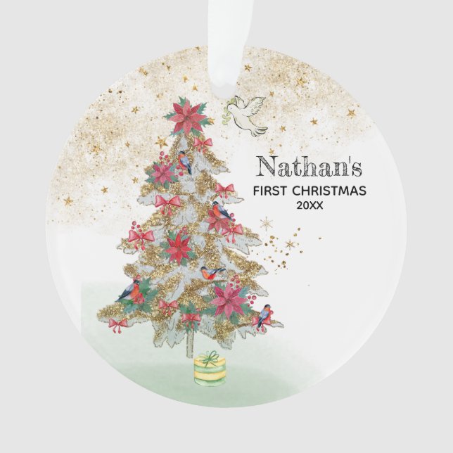 Ornamento *~* O Primeiro Natal do Bebê - Truch Tree Peace Do (Frente)