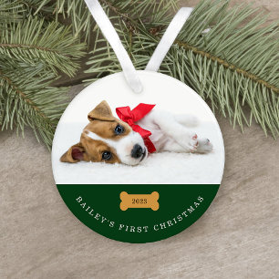 Ornamento O Primeiro Natal do Seu Cachorro Verde com duas