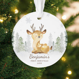 Ornamento O Primeiro Natal do Watercolor Forest Deer Baby