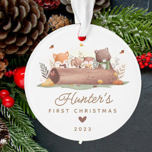 Ornamento O Primeiro Natal do Woodland Photo Baby