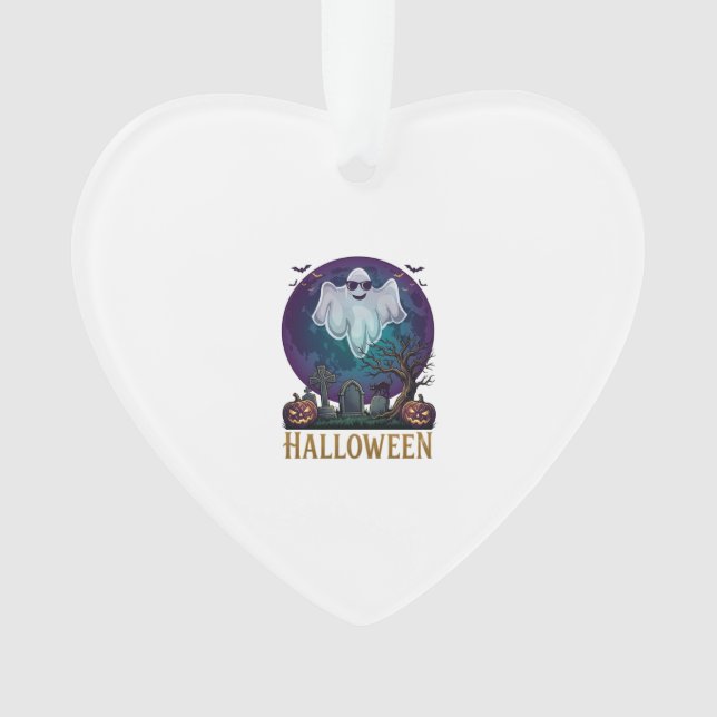 Ornamento Óculos de sol de fantasma de Halloween Lua Roxa Ce (Frente)