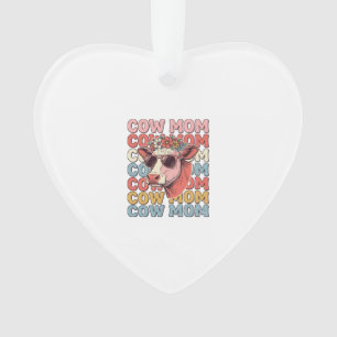 Ornamento Óculos de Sol Retrô Cow Mom Desenho de Gravura Vin