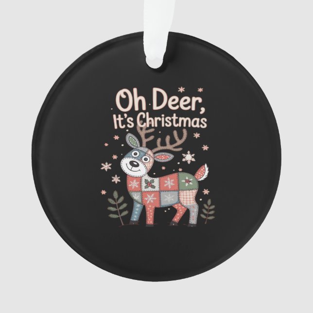 Ornamento Oh Deer Its Christmas Miniature Patchwork Squares (Frente)