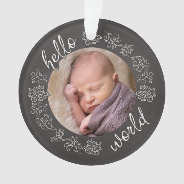Ornamento Olá, Chalkboard Baby, primeira personalizada (Frente)