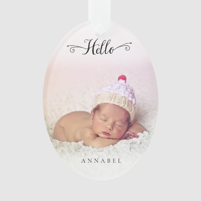 Ornamento Olá, New Baby Girl Boy Personalizado Foto (Frente)