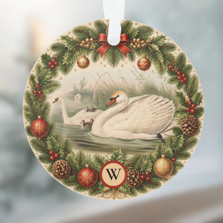Ornamento Olhar Vintage Cisne e Cisinha Personalizado Natal