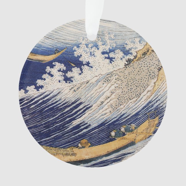 Ornamento Ondas do Oceano de Hokusai Barcos no Mar (Frente)