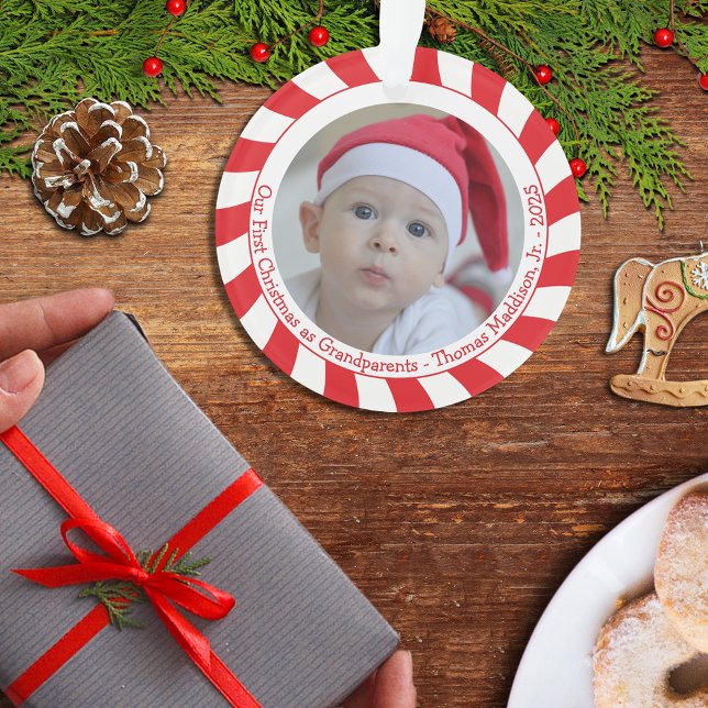 Ornamento Os Nossos Primeiros Avós de Natal Candy Cane Foto (Criador carregado)