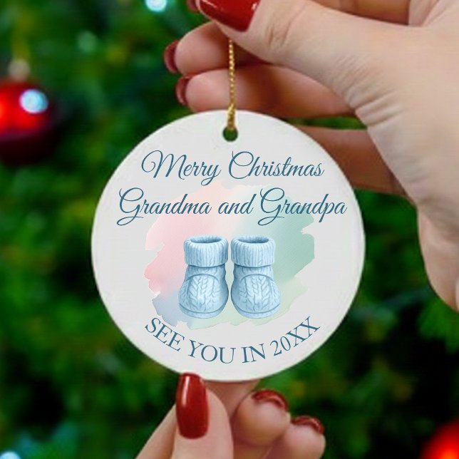 Ornamento Our First Christmas as Grandparents Baby Booties (Criador carregado)