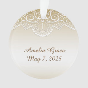 Ornamento Ouro com laço, cruz, religiosa