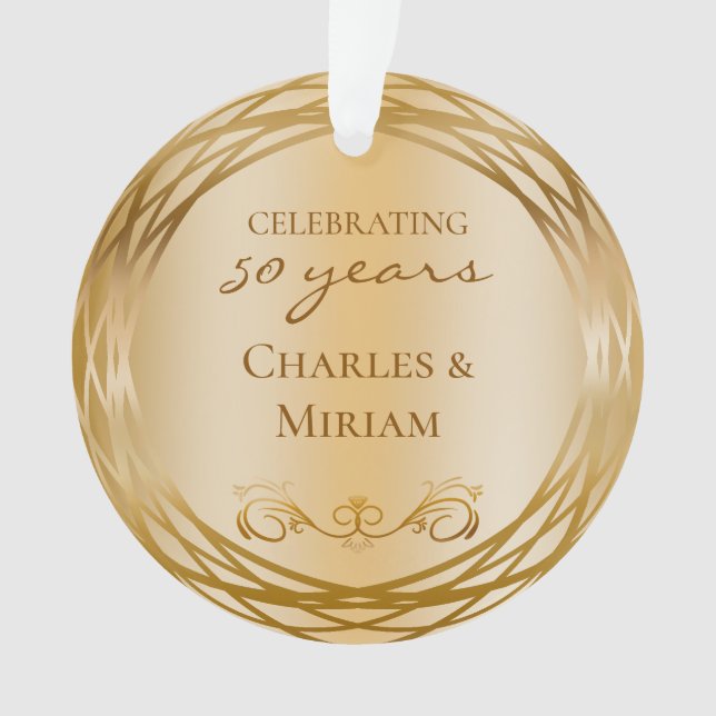 Ornamento Ouro de Foto Elegante 50º Presente de Aniversário  (Frente)