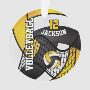 Ornamento Ouro de Voleibol Amarelo, Branco e Preto 🏐