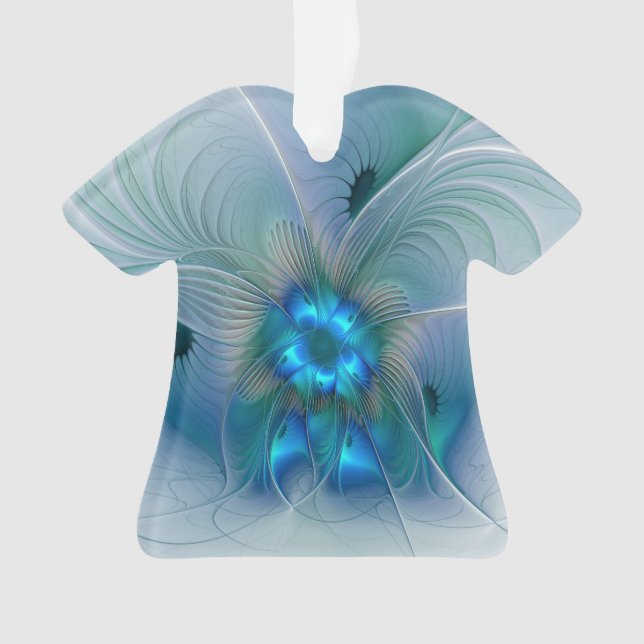 Ornamento Ovações de Pé, Fractal Azul Turquesa Abstrato (Frente)
