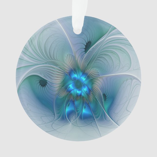 Ornamento Ovações de Pé, Fractal Azul Turquesa Abstrato (Frente)