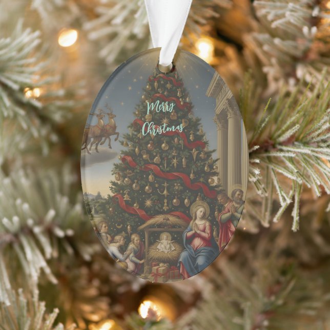 Ornamento Oval Acrylic Nativity Santa Christmas Ornament (Árvore)