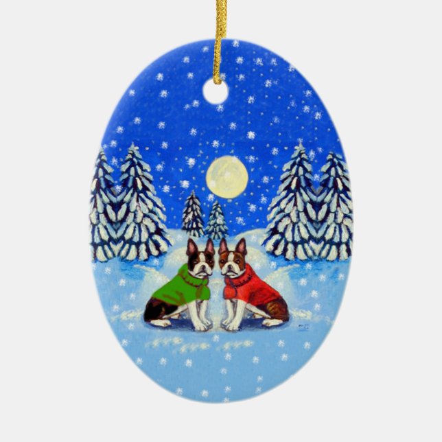 Ornamento Oval de Boston Terrier (Frente)