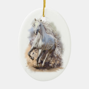 Ornamento Oval de Galopa de Cavalo Branco