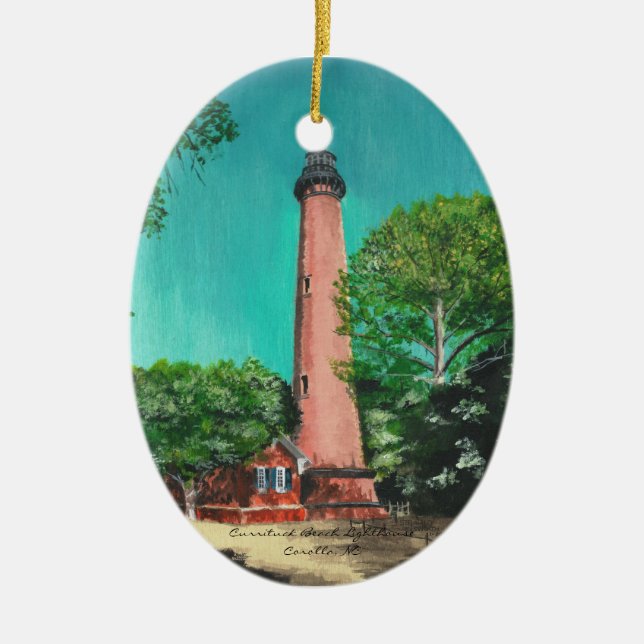 Ornamento Oval do Farol de Praia Currituck (Frente)
