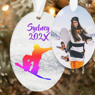 Ornamento Oval do Modelo de Foto de Snowboard Female