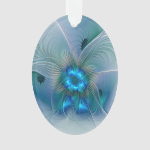 Ornamento Ovinas de Pé, Fractal Turquesa Azul Abstrato