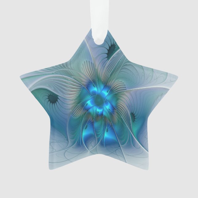 Ornamento Ovinas de Pé, Fractal Turquesa Azul Abstrato (Frente)