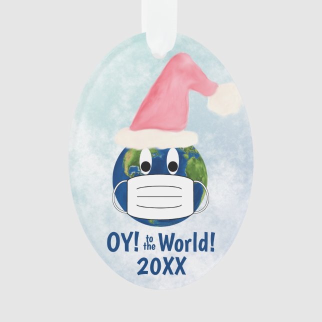 Ornamento OY to the World Funny Earth w/ Face Mask Christmas (Frente)
