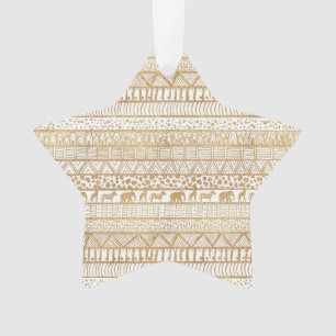 Ornamento Padrão Africano Trendy Branco e Dourado Tribal