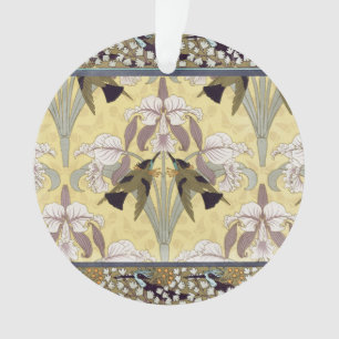 Ornamento Padrão Art Nouveau de Orquídea Beija-flor Vintage