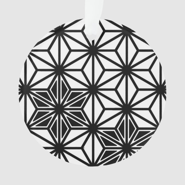 Ornamento Padrão Asanoha japonês - branco e preto (Frente)