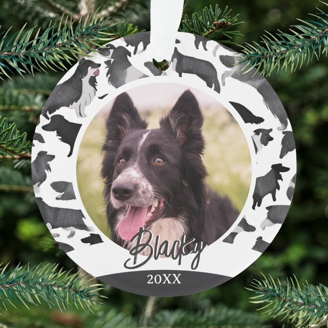 Ornamento Padrão Border Collie Nome do Cão Foto Natal  (Criador carregado)