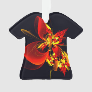 Ornamento Padrão de Arte Abstrata Floral Amarelo Vermelho Mo
