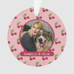 Ornamento Padrão de Cereja Fofa Foto Personalizada