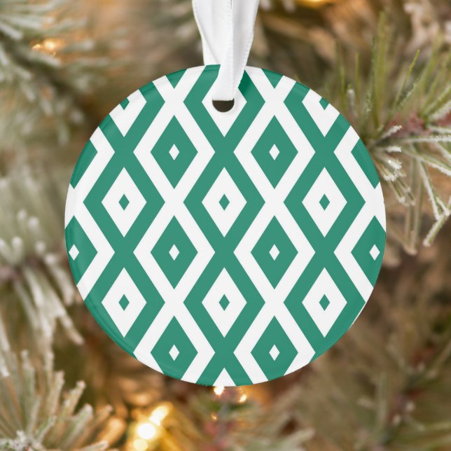 Ornamento Padrão de diamante verde-florestal e branco (Árvore)