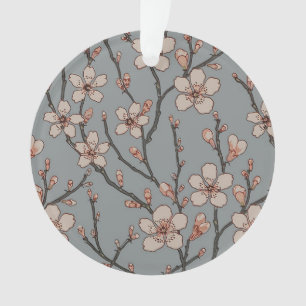 Ornamento Padrão de Flor de Cinza e Rosa Vintage