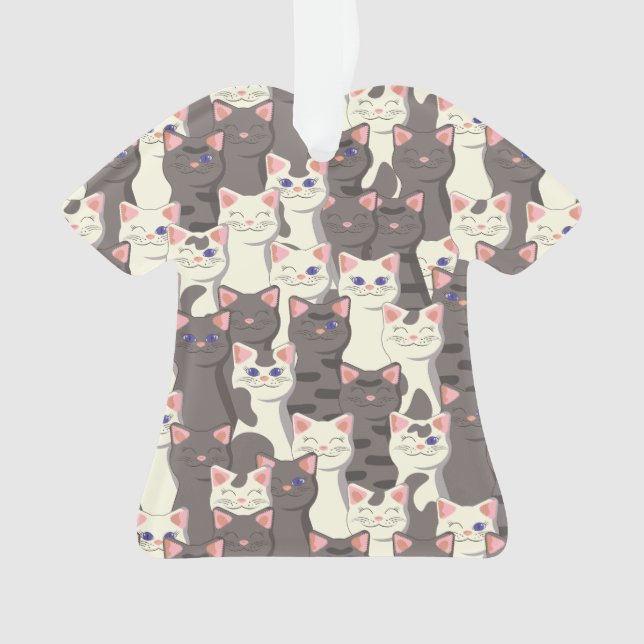 Ornamento Padrão de gatos brancos e cinzas (Frente)